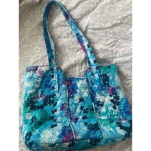 Blue Floral Quilted Tote Bag